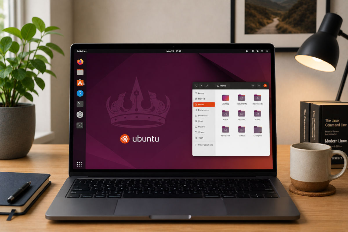 Ubuntu Linux op een moderne laptop voor veilig, stabiel en eenvoudig computergebruik.